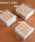 Two Layer Egg Organizer With Time Scale For Fridge 60 Egg Capacity Clear Plastic Storage Container sizes shown