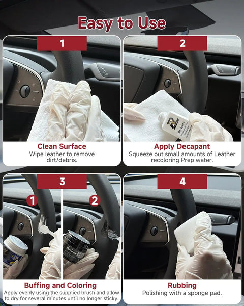 Steps for using Tesla Steering Wheel Repair Kit Eight Piece Leather Scratch And Color Restorer For Model Y 3 S X