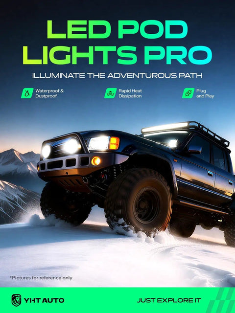 5.5 Inch LED Pod Lights Driving Beam, 40W Off Road Lights With 400 Lumens, Rugged LED Light Bar For Trucks, ATVs, UTVs, Dirt Bikes, Boats, And More, Built For Night Rides And Tough Jobs on a black off-road truck