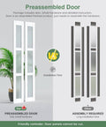 Comparison of preassembled and unassembled Space Saving Bifold Door For 30 By 80 Opening Preassembled White Frosted Glass Folding Barn Door With Concealed Hardware Kit Two Panel Wood Interior Sliding Closet Bifold Door Easy Assembly.