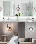 Matte Black Modern Bathroom Vanity Light Fixture Over Mirror Wall Sconces For Bedroom Hallway Living Room With Warm Soft White Led Glow And Easy Mount Dope Flower Shape Design, showcased in bathroom, bedroom, and living room settings.