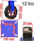 Heavy Duty Industrial Caster Wheels Set Of Four Featuring Silent Shock Absorbing Rubber Treads And Reinforced Steel Plates With Two Locking Brakes And Two Fixed Units designed for 12-inch heavy load transport.