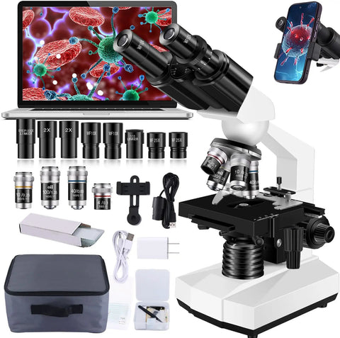 Adult Lab Microscope With 40X To 2000X Magnification Binocular Eyepieces WF10x And WF25x USB Camera For Photos And Videos
