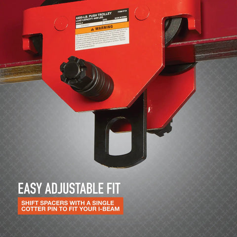 Adjustable Push Trolley For I Beam Tracks Delivers 2200 Lbs Capacity Fits 3 Inch To 8 Inch Wide I Beams On Straight Or Curved Tracks Bang