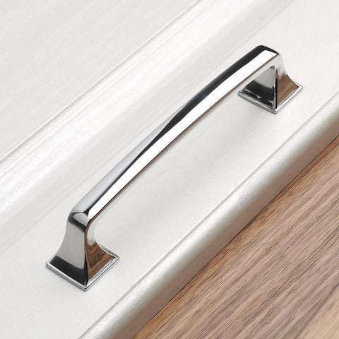 10 Pack 5 Inch Polished Chrome Kitchen Cabinet Pulls And Handles Set Solid Metal Contemporary Square Arch Cabinet Hardware installed