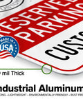 No Parking Sign For Business, Custom Reserved Parking Sign 10 By 14 Inches, Rust Free Aluminum, Made In USA badge close-up