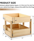 Premium Two Tier Pull Out Cabinet Organizer Featuring Ball Bearings And Smooth Glide Slide Out Drawer with dimensions 17.5"W x 21.5"D x 16"H.