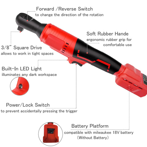 Cordless Ratchet Wrench 3 8 Inch Compatible With Milwaukee 18V Battery 500 RPM Brushless Power 75 Ft Pounds Torque