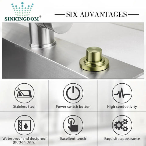 Matte Black Air Switch Kit With Long Button For Garbage Disposal Single Outlet Full Brass Construction installed on sink