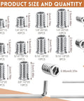Durable Wood Threaded Inserts With Hex Socket Bolts And T Bar Wrench Slick Flanged Body fo sho, various sizes and quantities displayed.