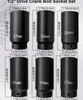 Half Inch Drive Harmonic Balancer Socket Set, 6 Piece Includes 17Mm 19Mm 21Mm 22Mm 24Mm 27Mm, displayed with size measurements