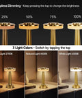 Cordless Desk Lamp With USB Charging, Portable LED Table Light, stepless dimming and three color modes shown.