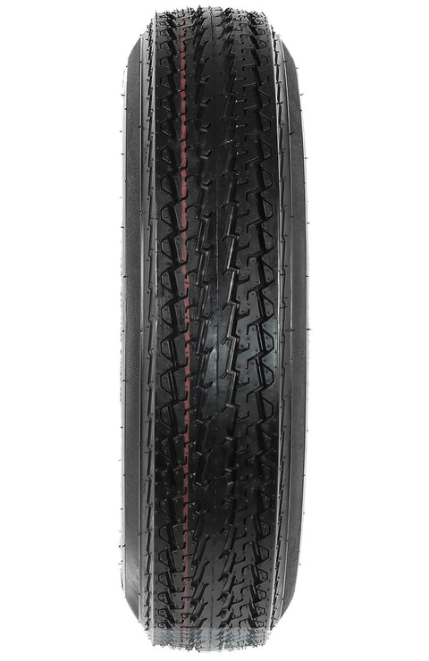 Front view of Two Pack Trailer Tire Rim Set 4.80-12 480-12 White Spoke Wheel With 4 Lug On 4 Inch Center Bore LRC Style Beefy 20.5 Inch