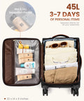 LoveVOOK 5-piece carry-on luggage set, 22x14x9 inches, two wheeled suitcases open to reveal toiletries and clothing