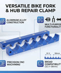 CNC Machined Bike Fork Hub Vise Insert With Aluminum Alloy Solid Frame For Round Part Holding In Home Garage And Commercial Workshop Pro Grade Multi Component Repair Tool For Fork, Hub, And Shock Service. Blue aluminum alloy clamp, 32.3-38mm