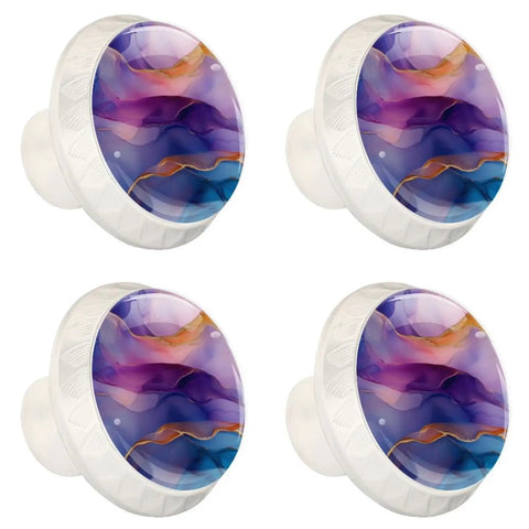 4 Piece Round Cabinet Knobs Rustic Dresser Hardware With Crystal Glass Surface And 3D Fluid Pattern, four knobs shown
