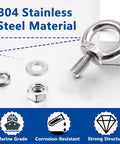 Heavy Duty M6 X 12 Mm Threaded Eyebolts With Nuts And Washers Marine Grade 304 Stainless Steel components on a surface.