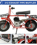 Side view of mini bike with Beefed Up Performance 212 Exhaust Header Pipe Muffler Silencer Kit For Predator 212 196cc 224cc Engines