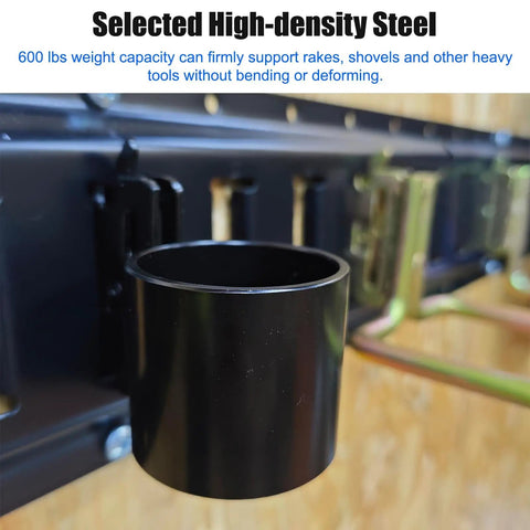 Close-up of Five Pack Heavy Duty E Track Tool Hangers With 600 Lb Capacity installed, highlighting steel construction and E Track system.