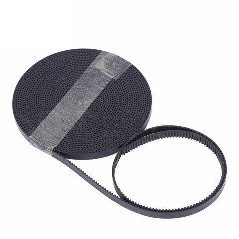 Heavy Duty GT2 Steel Core PU Timing Belt For 3D Printers Built Like A Tank Zero Flex Open Design in black, displayed coiled and flat.