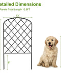 Decorative Garden Fence Panels 24 Inch High By 13 Inch Wide Diamond Mesh Rustproof Metal Animal Barrier And Landscape Border 10 Pack For No Hassle Setup Temporary Fencing In Yard Patio Flower Beds And Outdoor Decor, dimensions shown with puppy for scale.