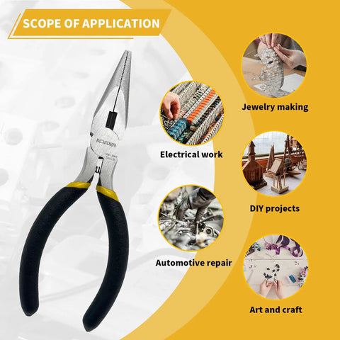 5 Pack Mini Precision Needle Nose Pliers Set With Wire Cutter, Spring Loaded, Black Finish, for electronics, jewelry, DIY, and crafts