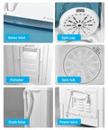 Slick Portable Twin Tub Mini Washing Machine Handling A Fast 26 Lbs Wash And Spin Cycle Semi Automatic setup showing water inlet, spin cap, pulsator, and drain hose.