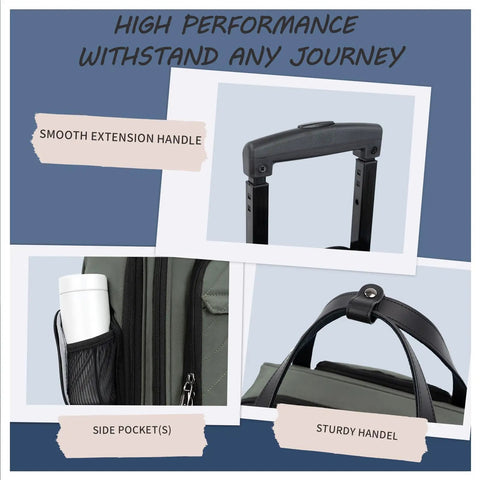 Close-up of Underseat Carry-On Roller Luggage 16 Inch Lightweight Bag With Wheels For Men And Women, Go-To Travel Case.