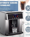 Heavy Duty Countertop Ice Maker With Two In One Cold Water Dispenser and Quick Chill Tech showing automatic sensing technology.