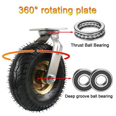 Straight Up Heavy Duty Swivel Caster Wheels Set Of Four Featuring Silent Rubber Tires And Badass Ball Bearings 360° rotating plate detail