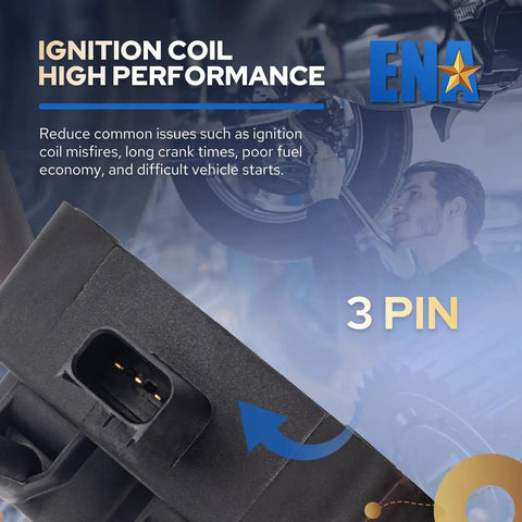 Ignition Coil Pack For Dodge Ram And Viper 8.0L/8.3L V10 shown with 3-pin terminal, compatible with Chrysler Jeep 2.0/2.4L engines.