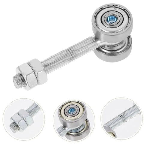 Beefy Heavy Duty Sliding Door Roller Trolley Assembly With Two Bearings And Dual Wheels, Double Wheel Pulley Cable System For Smooth Glide And Durable Performance, Includes Wooden Construction Finish For Classic Warm Aesthetic., metal threaded roller trolley hardware with nut