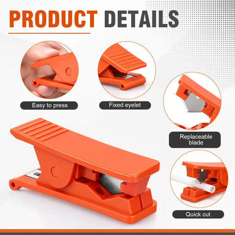 9 Piece PTFE Tube Cutter Set For Plastic Tubing And Hose, Compact 3.2 Inch Tools In Red, Portable Tube Cutting Kit With Easy Grip, Sharp Cutters, Cuts From 1/8 Inch To 3/4 Inch (3 Mm To 19 Mm), Great For Quick Repairs, orange PTFE cutter with replaceable blade and easy press grip