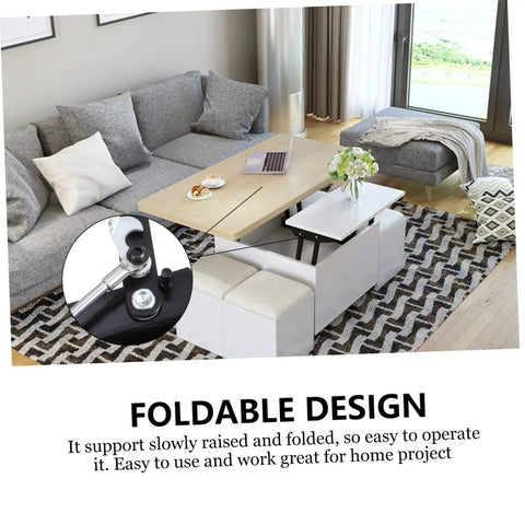 Heavy Duty Coffee Table Lifting Frame With Retractable Hydraulic Lifter Space Saving Rack, foldable design in a living room setting.
