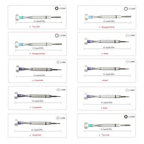Precision Eyeglass Repair Screwdriver Set For Glasses, Sunglasses, Watches, Phones And Tablets with various fine tips displayed