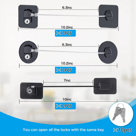 Diagram of Eight Piece Refrigerator Locks With Ten Keys For Kids And Grownups Fridge Lock And Drawer Freezer Door Lock
