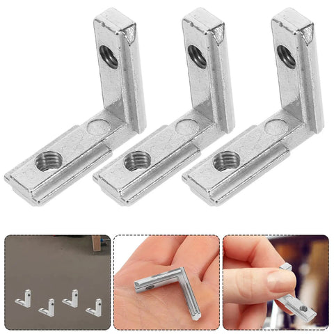 Slick Heavy Duty 2020 Series L Shaped Corner Brackets For Dead Simple Aluminum T Slot Assembly, 3-pack in silver.