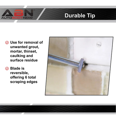 Carbide Tip Grout Removal Hand Tool With Soft Grip Reversible Triangle Blade For Detail Work In Tight Spots in use