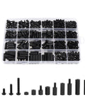 Heavy Duty 620 Piece M3 Hex Standoff And Nylon Screw Assortment Kit Featuring Male Female Spacers Lock Washers And Hex Jam Nuts For Bulletproof Electronic Builds in organizer with black nylon parts.