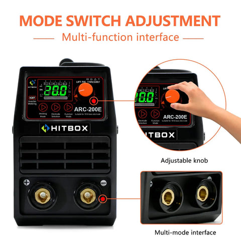 200 Amp Dual Voltage MIG TIG Welder 2 In 1 with Lift TIG Capability LCD Display Portable Stick Welder shown with mode adjustment