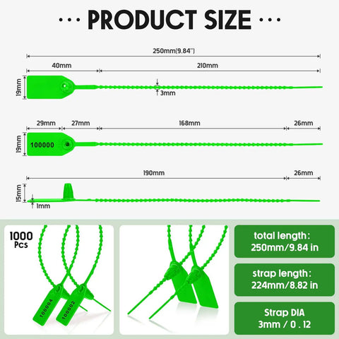 1000 Pack Plastic Tamper Seals For Fire Extinguishers Self Locking Security Tags With Laser Printed Numbers Disposable Safety Seals Numbered Zip Ties Green 250 Millimeter Length Ready To Roll One Time Use