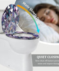 Elongated Toilet Seat Quiet Close Bathroom with slow-close feature, decorative design, and fits standard toilets.