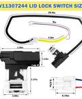 Rugged Washer Lid Lock Assembly Replacement For Whirlpool Maytag Kenmore W11307244 W10682535 with detailed measurements and connectors.