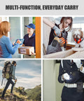 Collage: person accepting package, woman with dog crafting, hiker on trail, professional with flashlight using Dual Phone Holster For Work And Outdoors, Large Smartphone Pouch With Belt Clip Tool Pouch, Durable Nylon Tactical Cellphone Holder For Hiking, Camping, Barbecue, Rescue And More, Extra Large XL.