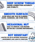 Infographic highlighting features of 30 Pack M10 Quick Links And Three Eighths Inch Heavy Duty Locking Carabiners Set.