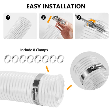 Beefy Heavy Duty Two And A Half Inch Clear PVC Dust Collection Hose 30 Feet With Clamps installation guide with 8 clamps