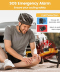 Man sitting by fallen bike with Wireless Bike Alarm With Remote For Your Ride, 135dB Anti Theft Security Alarm For Bikes, Motorcycles And E-Scooters, Waterproof IPX5, Easy Install, Multi Purpose Alarm For Home Door And Window Protection showing fall detection feature