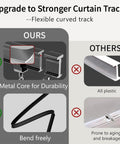 Flexible Ceiling Curtain Track System For Home And RV Dope Bendable Curtain Rail Mount That Supports Room Dividers, Bunk Beds, And Curved Layouts, 9.8 Ft Long Black Quick Install With Sleek Unobtrusive Look. metal core bendable track shown with plastic track comparison