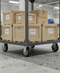 Heavy Duty Swivel Plate Caster Built Like A Tank Replacement Caster Wheel for Industrial Hand Trucks and Warehouse Dollies on cart with wooden boxes