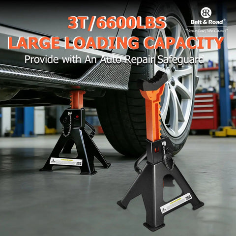 Heavy Duty 3 Ton Jack Stands For SUVs And Cars, Extra Tall Adjustable Height 13.39 To 21.06 Inches, 6,600 Lbs Capacity installed